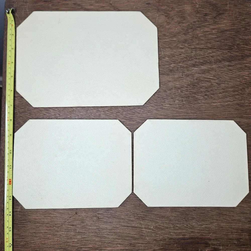 Vtg Green Floral Damask Octagon Placemats Trivets‎ Set of 3 Faux Leather Vinyl